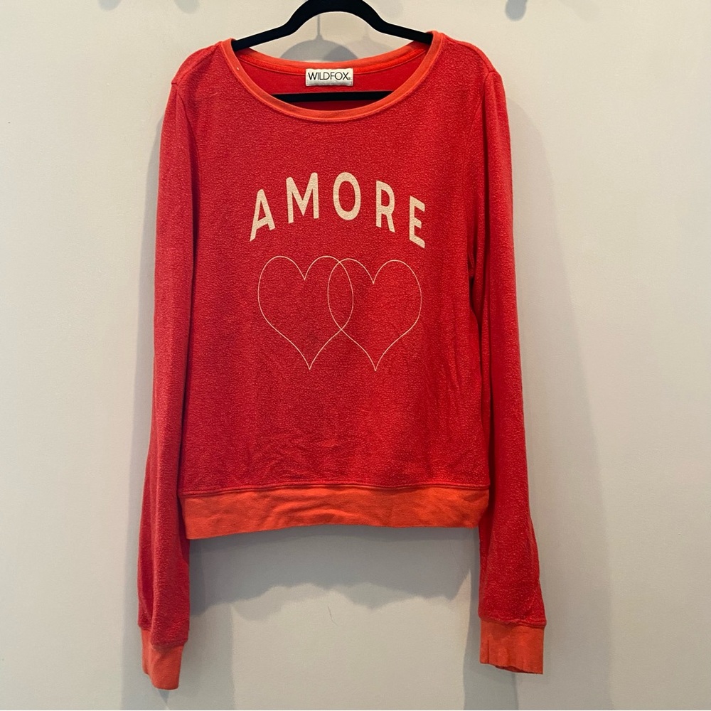 WILDFOX Baggy Beach Jumper Red Amore Heart Sweatshirt Medium - Picture 3 of 6